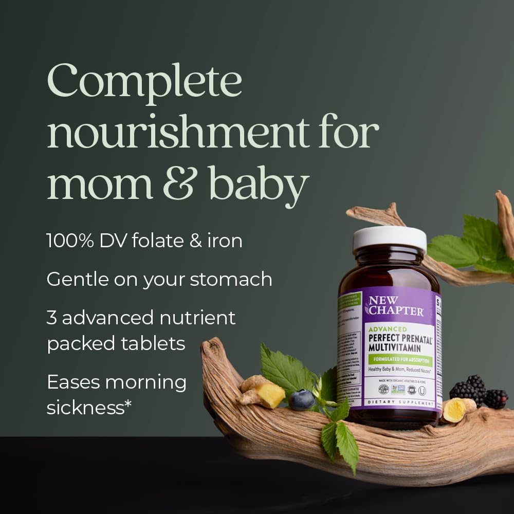 New Chapter Advanced Perfect Prenatal Vitamins, 192ct, Made with Organic, Non-GMO Ingredients for Healthy Baby & Mom - Folate (Methylfolate), Whole-Food Fermented Iron, Vitamin D3 + Ginger - Image 4