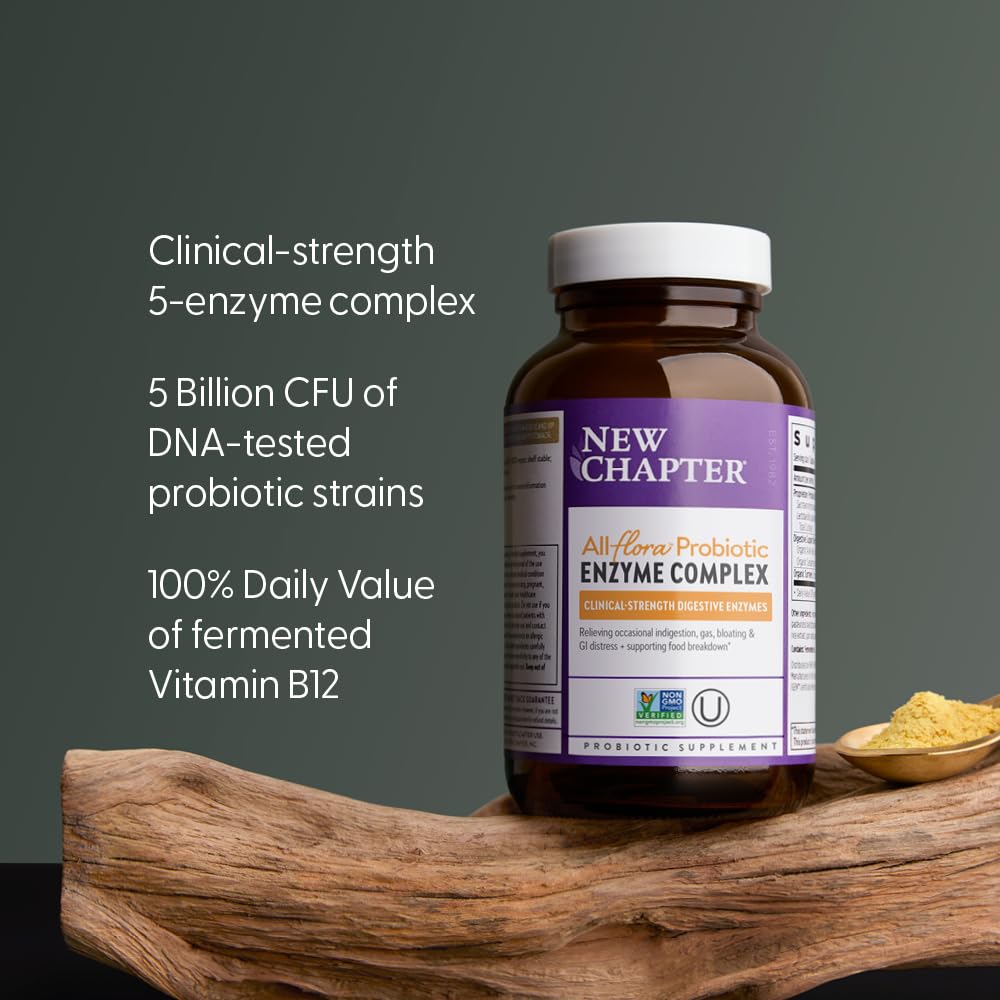 New Chapter All-Flora Enzyme Complex with Probiotics Relieves Bloating & Gas - Clinical-Strength Digestive Enzymes + Ultra-Concentrated Probiotics + Fermented Vitamin B12, 90 Vegan Capsules - Image 4