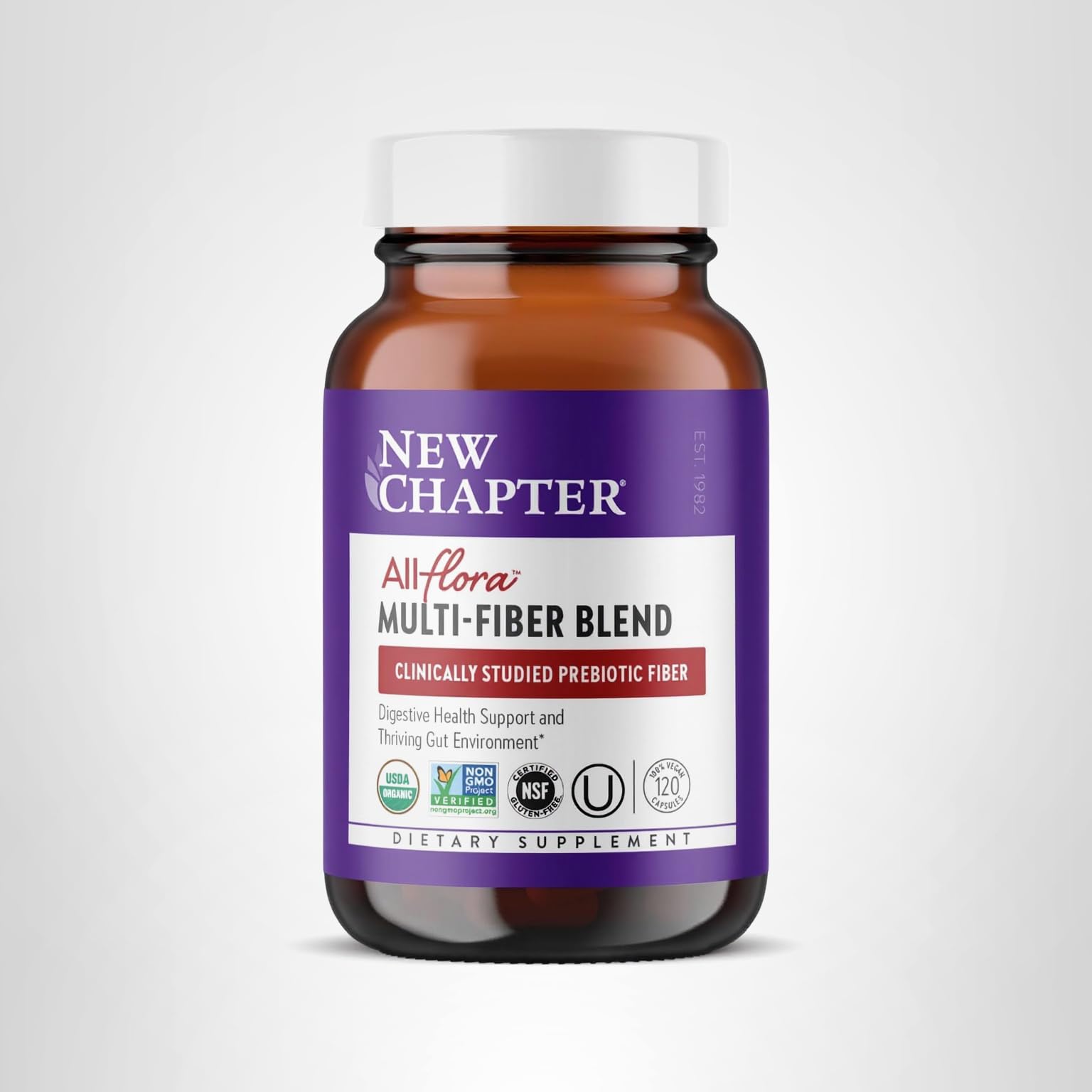 New Chapter All-Flora Multi-Fiber Supplement with Clinically Studied Prebiotic Inulin + Psyllium Husk for Digestion & Gut Health, Good Source of Daily Fiber, USDA Organic, 100% Vegan, 120 Count - Image 10
