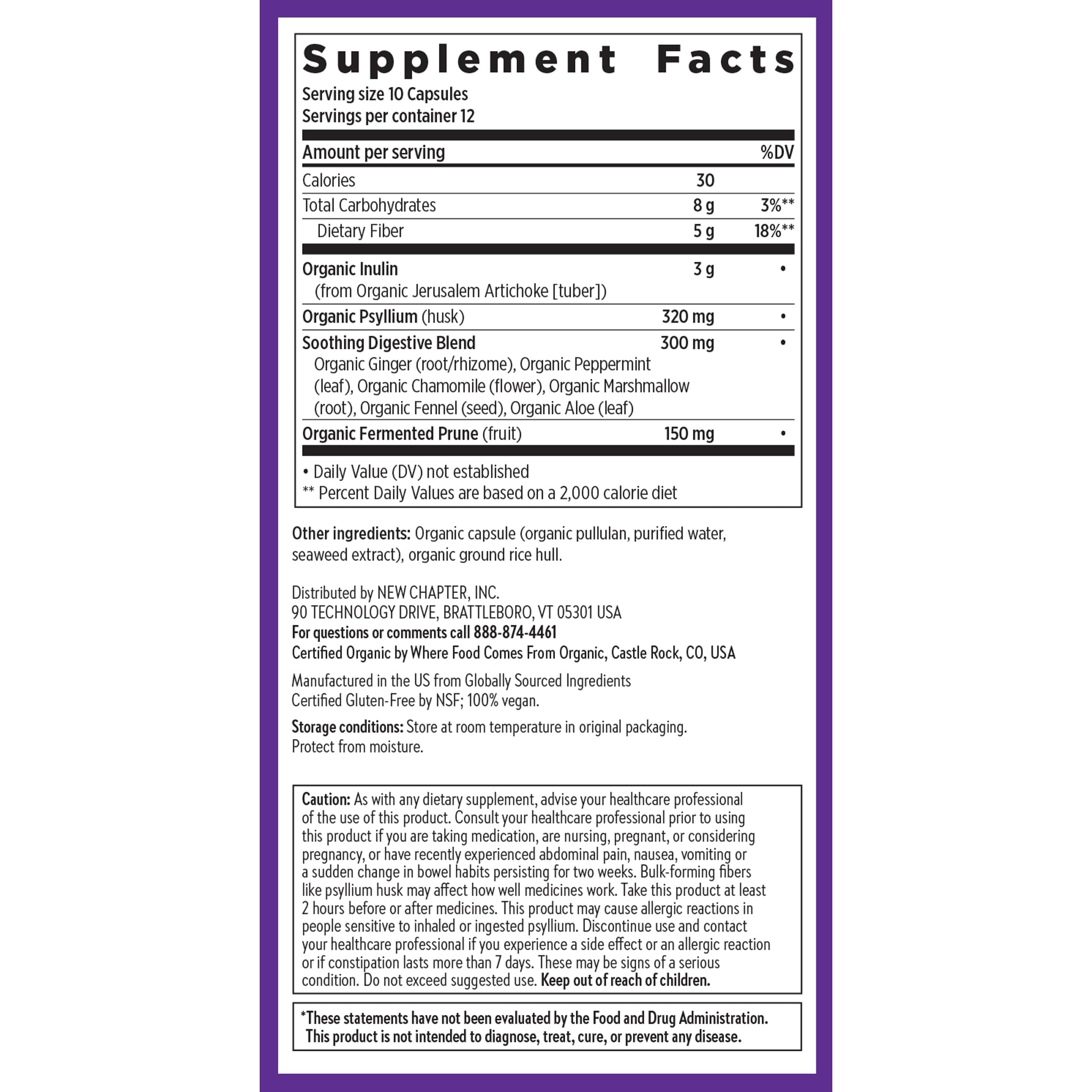 New Chapter All-Flora Multi-Fiber Supplement with Clinically Studied Prebiotic Inulin + Psyllium Husk for Digestion & Gut Health, Good Source of Daily Fiber, USDA Organic, 100% Vegan, 120 Count - Image 6
