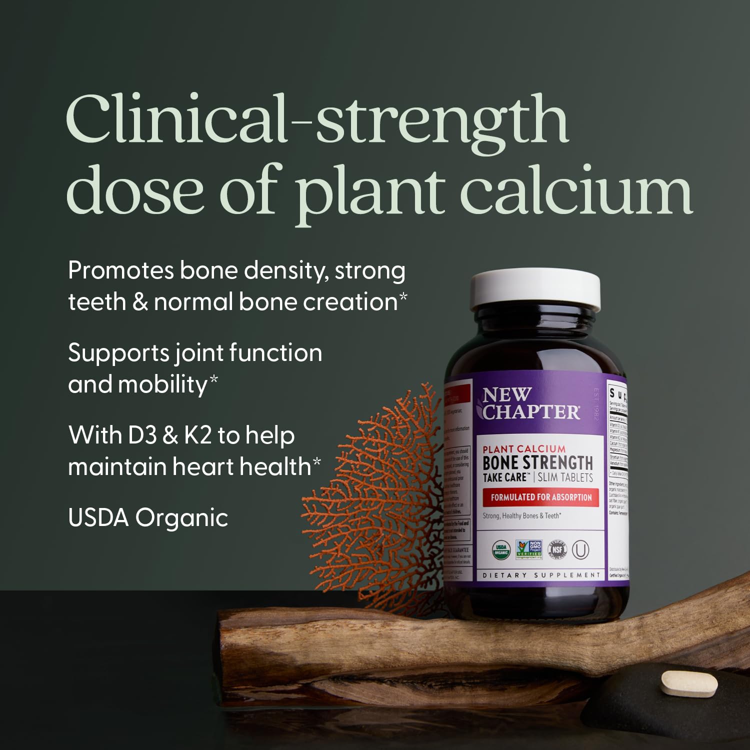 New Chapter Calcium Supplement - Bone Strength Plant-Based USDA Organic Calcium with Magnesium, Vitamin D3+K2, for Bone Health & Joint Mobility, Heart Support, 905 mg dose - 120 Slim Tablets - Image 3