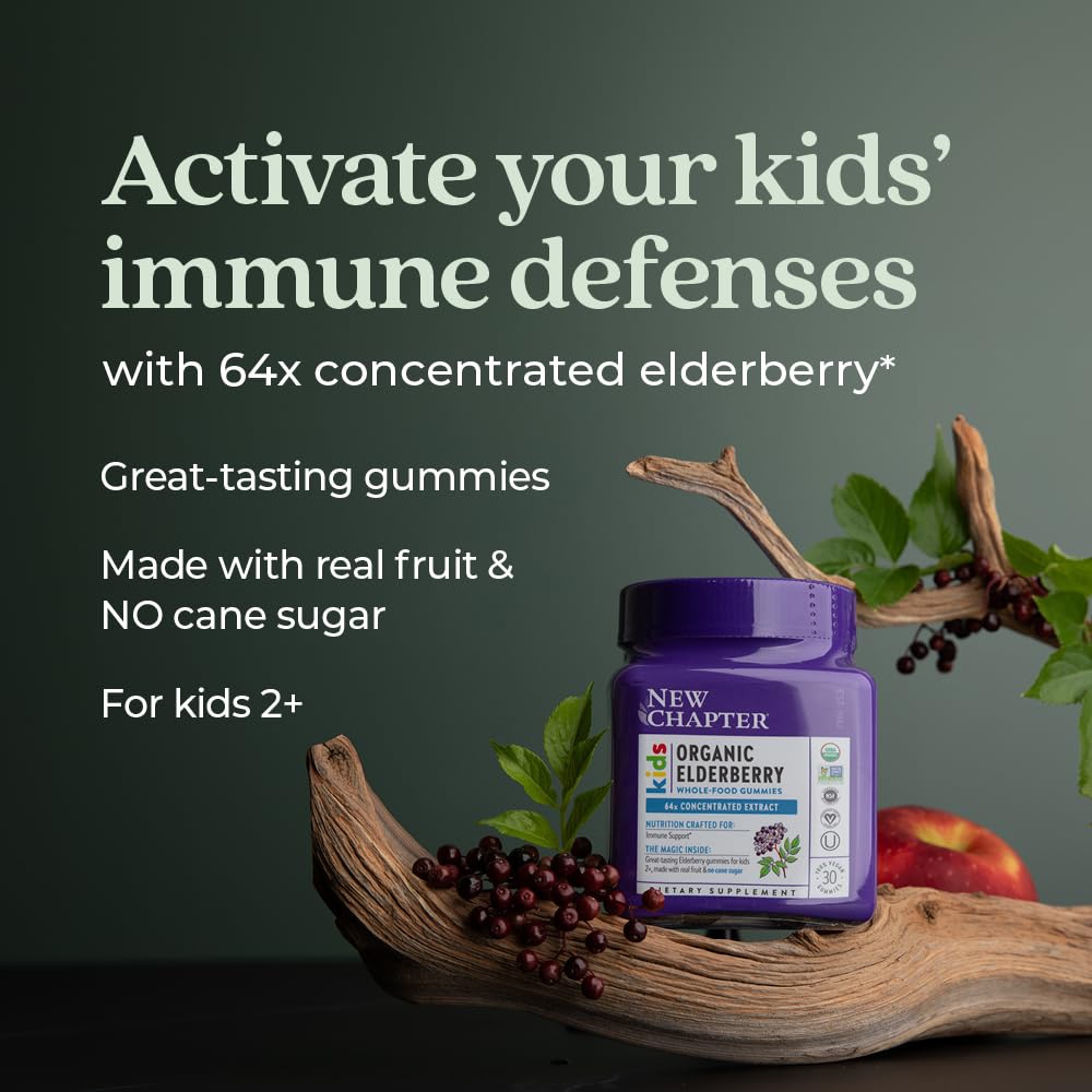 New Chapter Elderberry Gummies for Kids 2+, USDA Organic,64x Concentrated Pure Elderberry for Immune Support,Great Tasting Whole-Food Gummies, Vegan & Non-GMO, 30 ct - Image 3