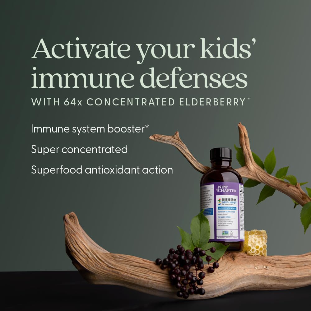 New Chapter Elderberry Kids Syrup, Advanced Immune Defense for Ages 2+, 64x Concentrated Elderberry, Sweetened with Throat-Soothing Grade A Honey, Non-GMO Project Verified, 4 Fl Ounce - Image 3