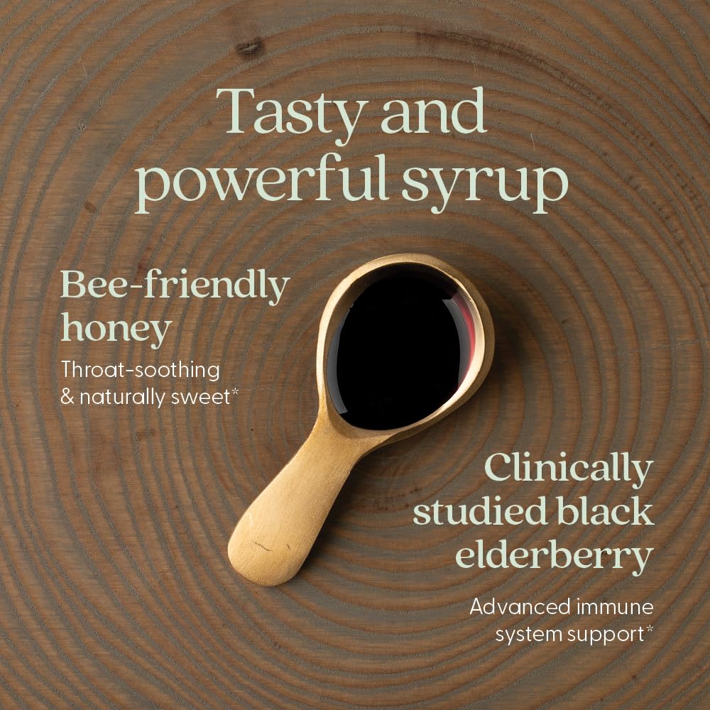 New Chapter Elderberry Syrup, 24 Servings, Immune Defense for Adults & Kids (2+), 64x Concentrated Black Elderberry + Throat-Soothing Grade A Honey, Non-GMO Project Verified, Gluten Free - Image 4