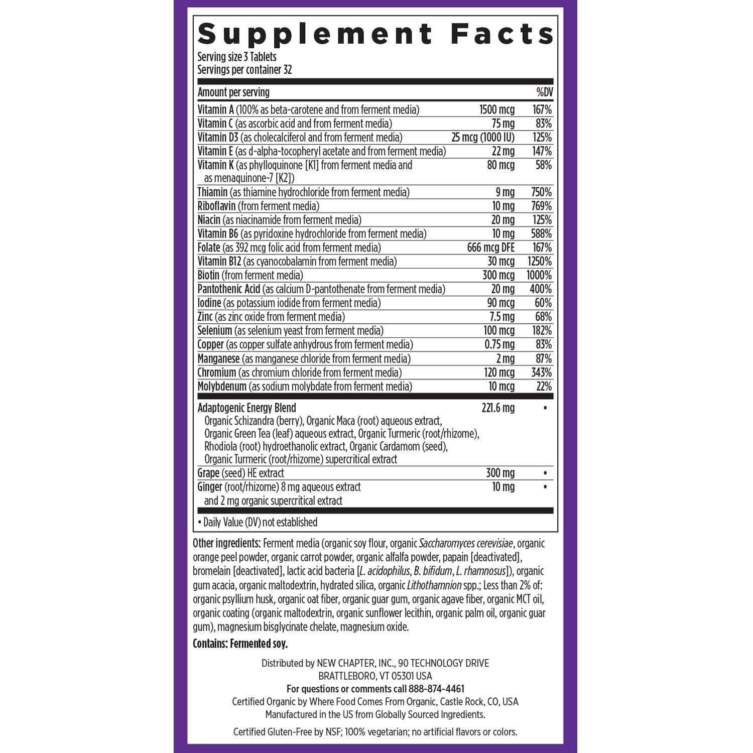New Chapter Energy Supplement - Perfect Energy Multivitamin for Balanced Energy + Stress Support with B Vitamins + Vitamin D3 + Organic Non-GMO Ingredients - 96 ct - Image 6