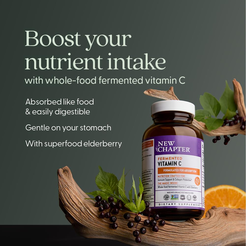 New Chapter Fermented Vitamin C + Elderberry, ONE Daily for Immune Support & Collagen Protection, Made with Organic Herbs, Certified Vegan, Gluten Free, 60 Count - Image 3