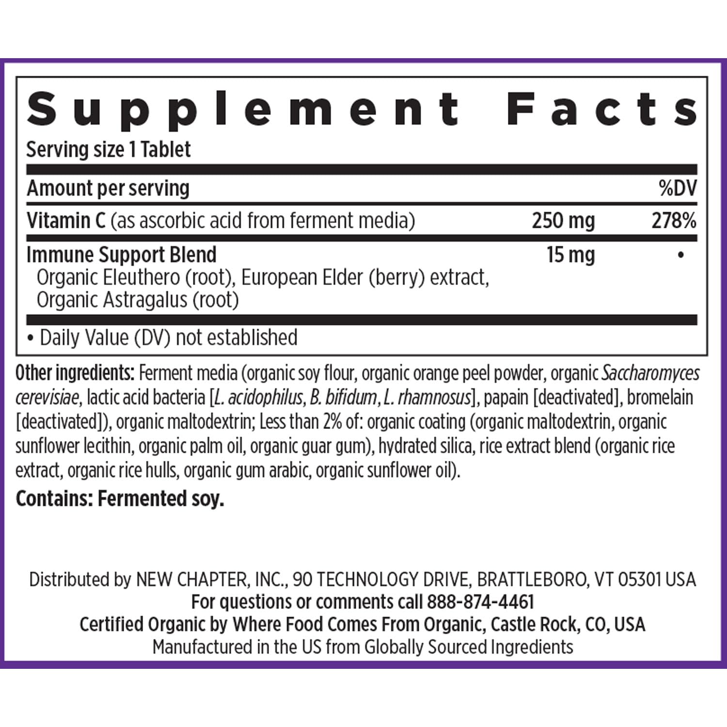 New Chapter Fermented Vitamin C + Elderberry, ONE Daily for Immune Support & Collagen Protection, Made with Organic Herbs, Certified Vegan, Gluten Free, 60 Count - Image 6