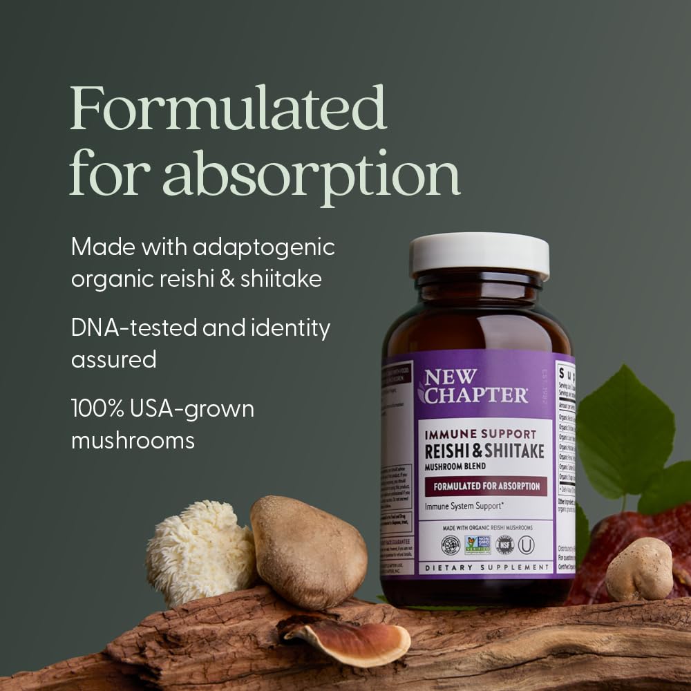 New Chapter Immune Support Reishi & Shiitake Mushroom Blend with Organic Reishi Mushroom, Vegan + Non-GMO, Nootropic Ingredients - 120 ct - Image 3