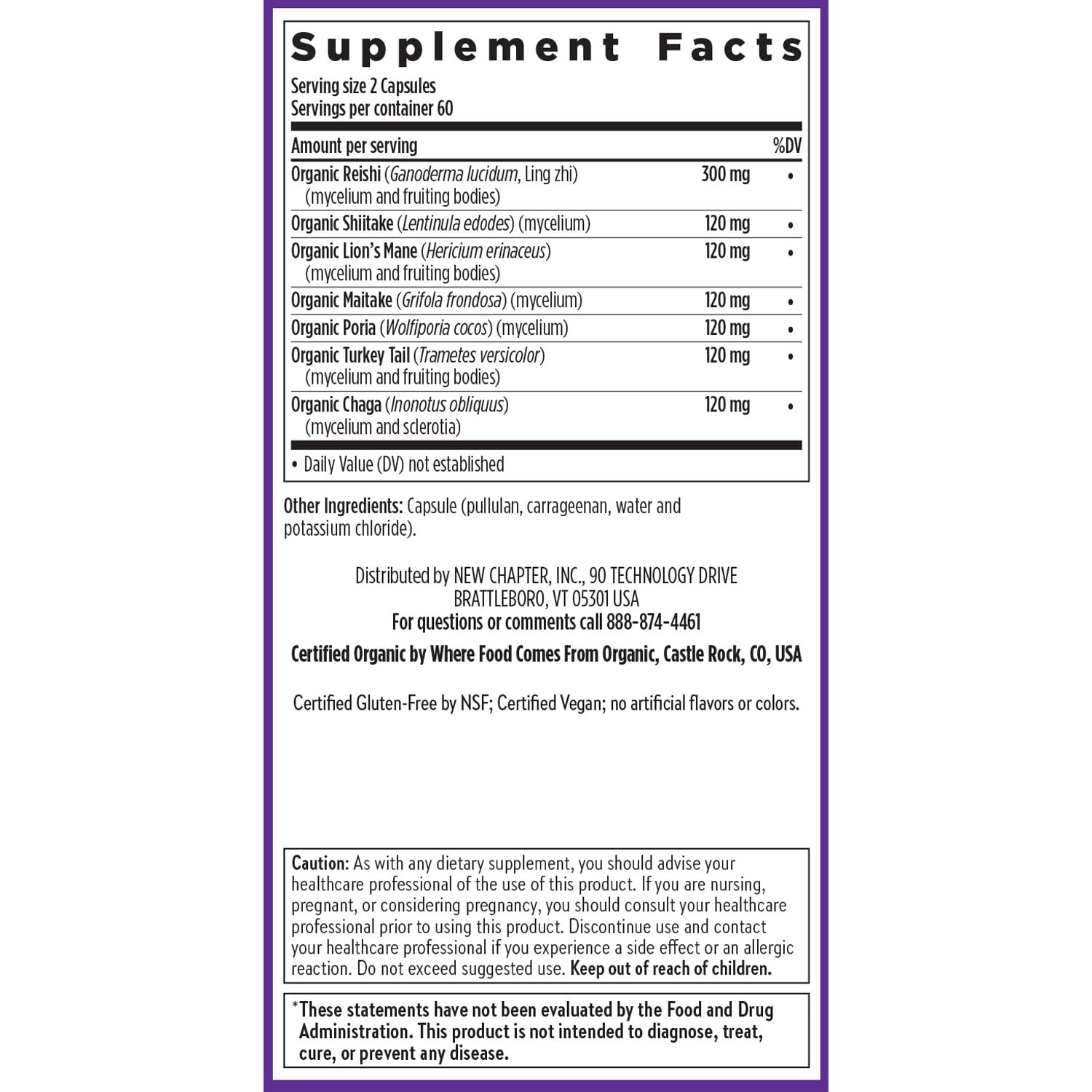 New Chapter Immune Support Reishi & Shiitake Mushroom Blend with Organic Reishi Mushroom, Vegan + Non-GMO, Nootropic Ingredients - 120 ct - Image 6