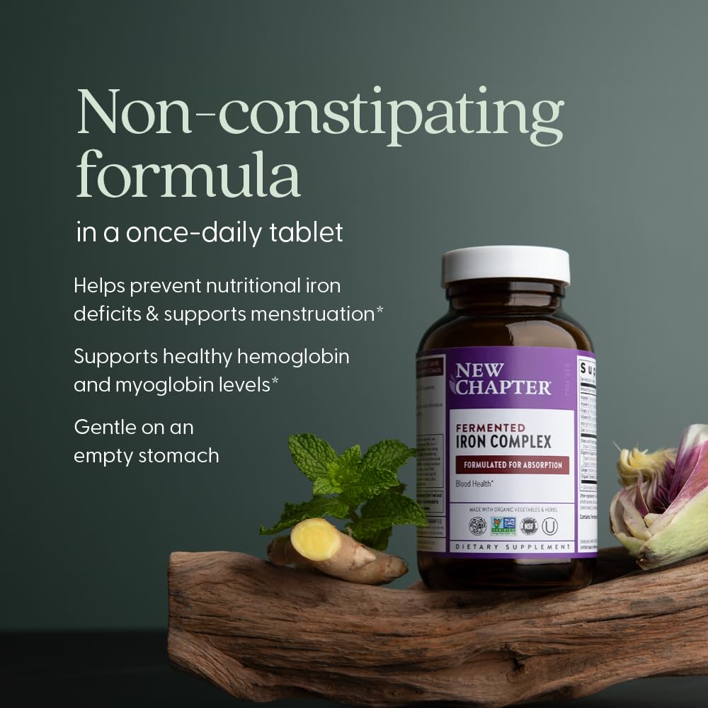 New Chapter Iron Supplement, Whole-Food Fermented Iron Complex Made with Organic Vegetables & Herbs + One Daily Non-Constipating Dose- 60ct, 2 Month Supply - Image 4