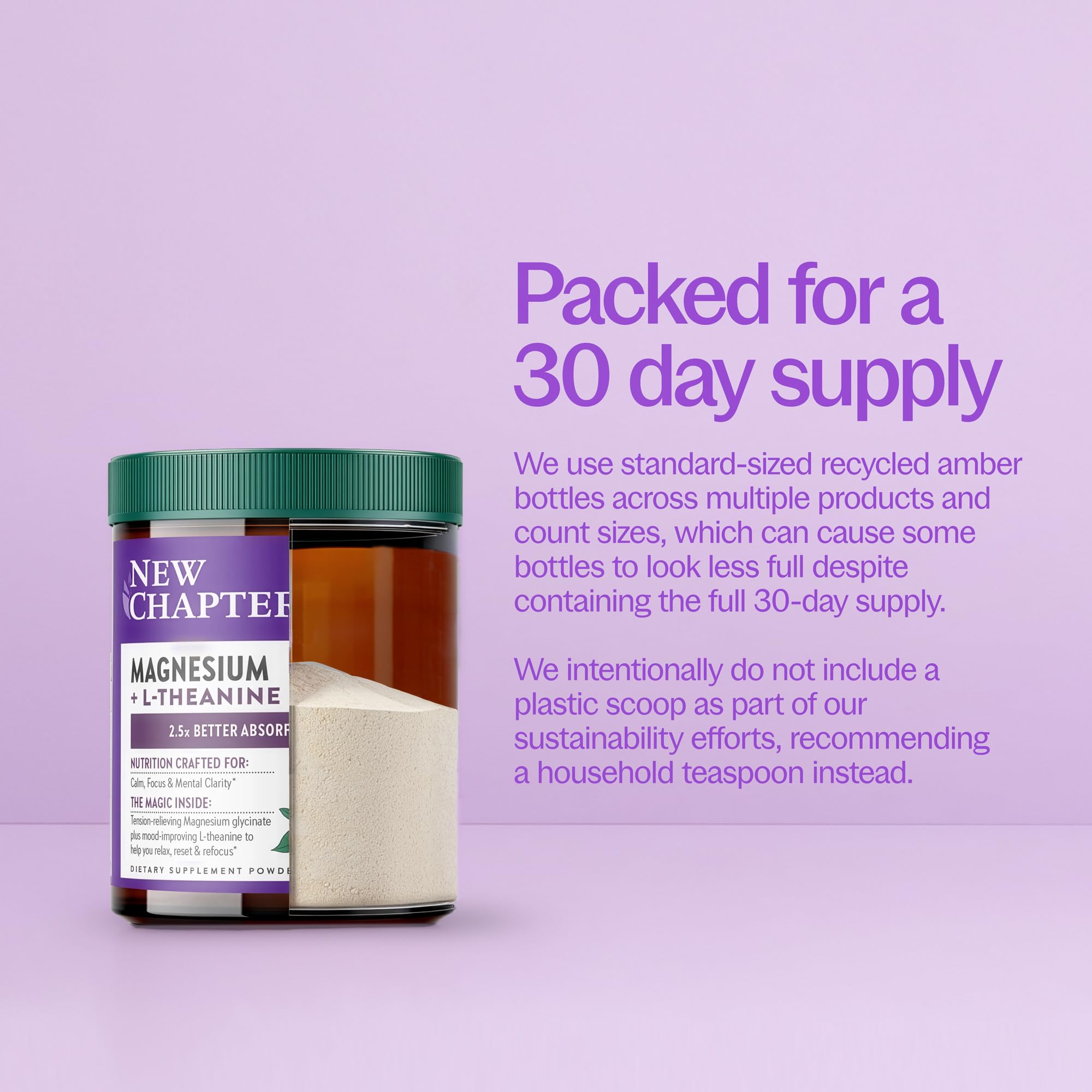 New Chapter Magnesium Glycinate + L-Theanine Supplement Powder, with 325 mg Magnesium & L-Theanine 200 mg for Calm, Focus, Mental Clarity, Muscle Relaxation & Cortisol Balance*, 30 Servings - Image 5