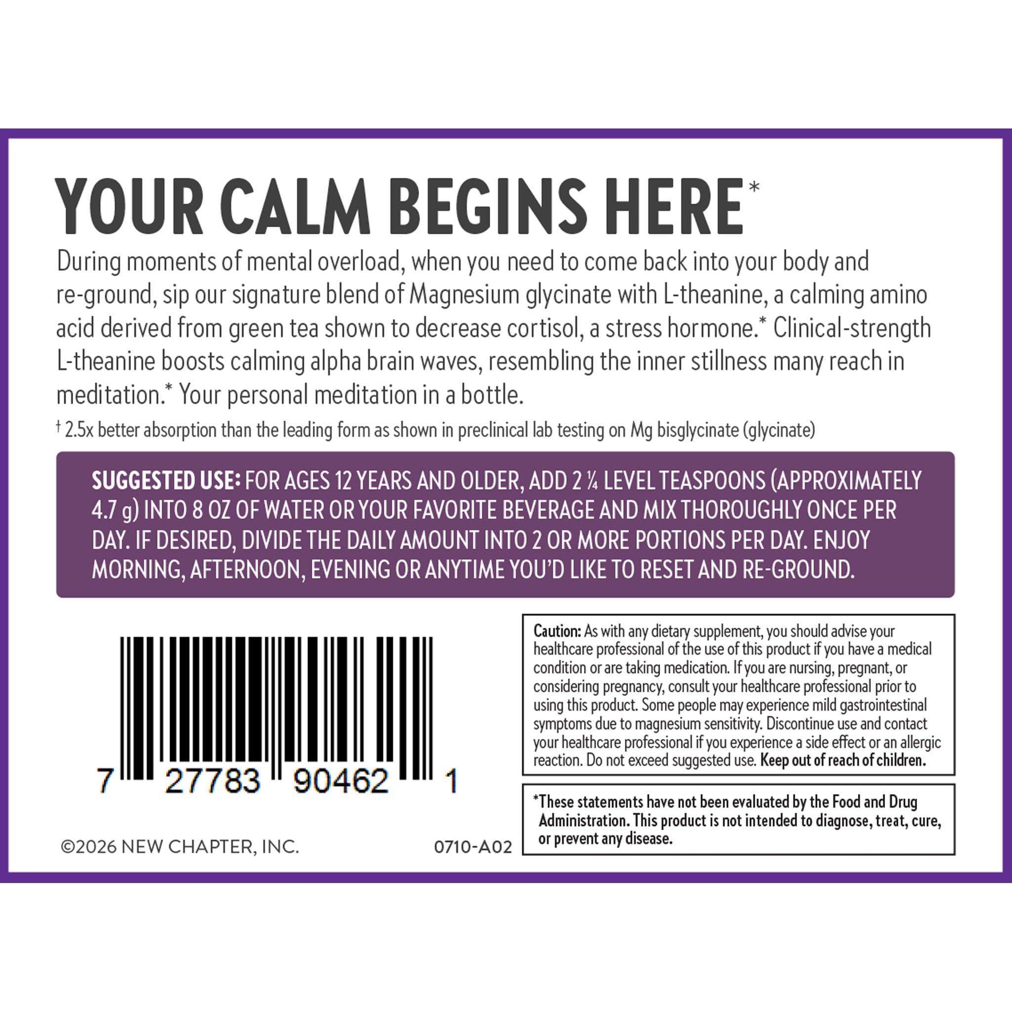 New Chapter Magnesium Glycinate + L-Theanine Supplement Powder, with 325 mg Magnesium & L-Theanine 200 mg for Calm, Focus, Mental Clarity, Muscle Relaxation & Cortisol Balance*, 30 Servings - Image 9