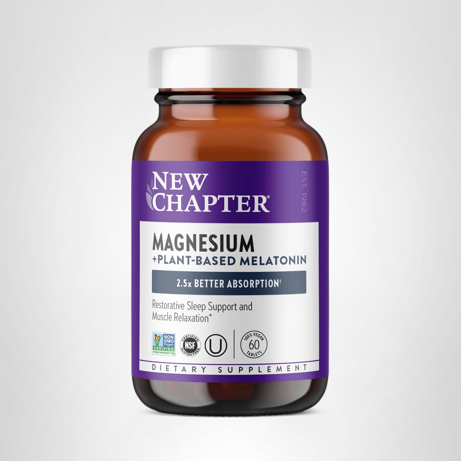 New Chapter Magnesium + Plant-Based Melatonin Supplement, with 2.5X Better Absorption Magnesium Glycinate & Non-GMO Melatonin 1 mg from Tomato – Sleep Aid & Muscle Relaxation* - 60 Tablets - Image 9