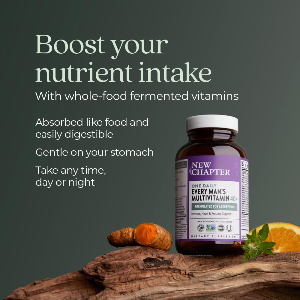 New Chapter Men’s Multivitamin 40+, Extra B6 & B12, D3, Vitamin C & Zinc, Immune, Heart, Cellular Energy, and Brain Health, Gentle on The Stomach, One Daily, Non-GMO, Gluten-Free, 72 Tablets - Image 4