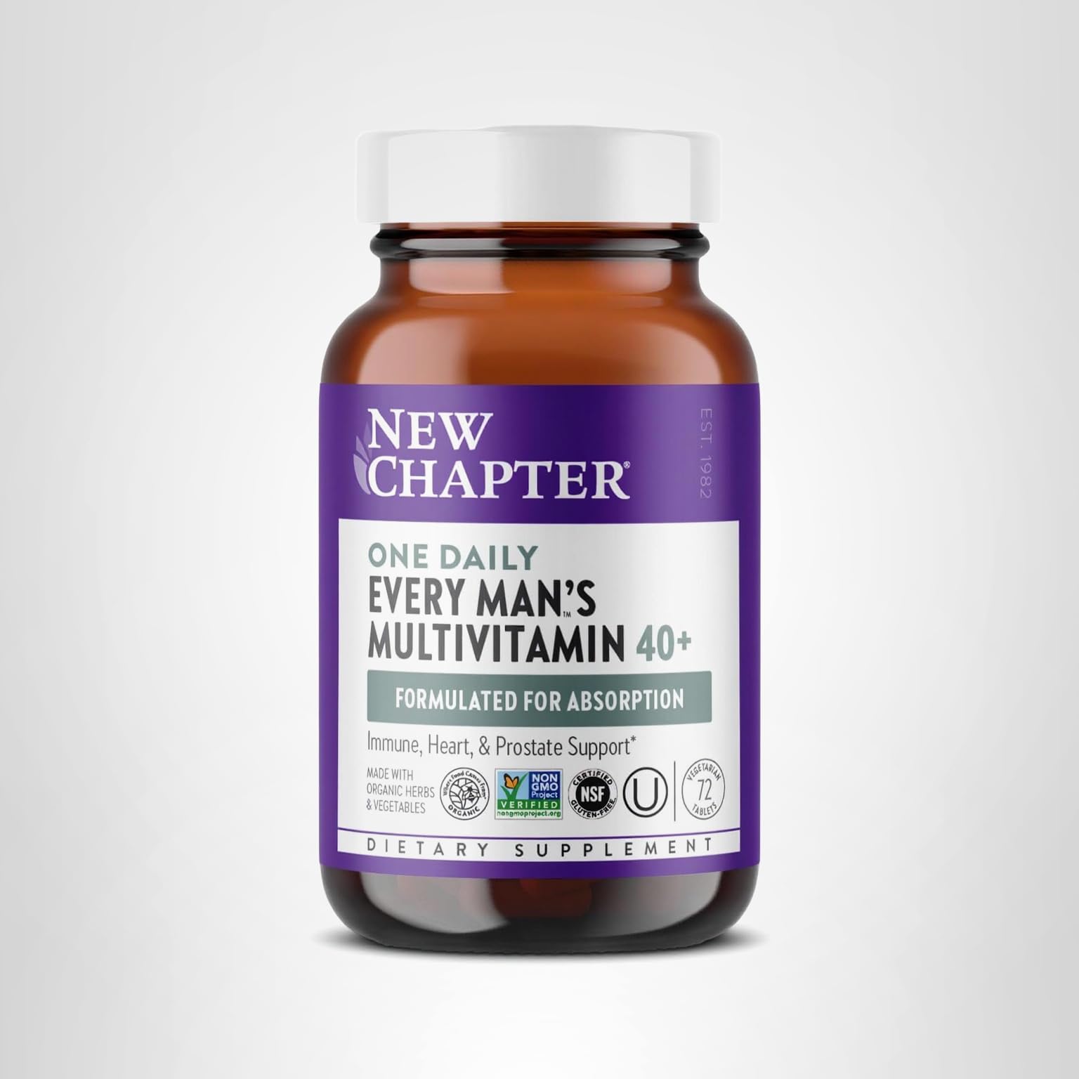 New Chapter Men’s Multivitamin 40+, Extra B6 & B12, D3, Vitamin C & Zinc, Immune, Heart, Cellular Energy, and Brain Health, Gentle on The Stomach, One Daily, Non-GMO, Gluten-Free, 72 Tablets - Image 9