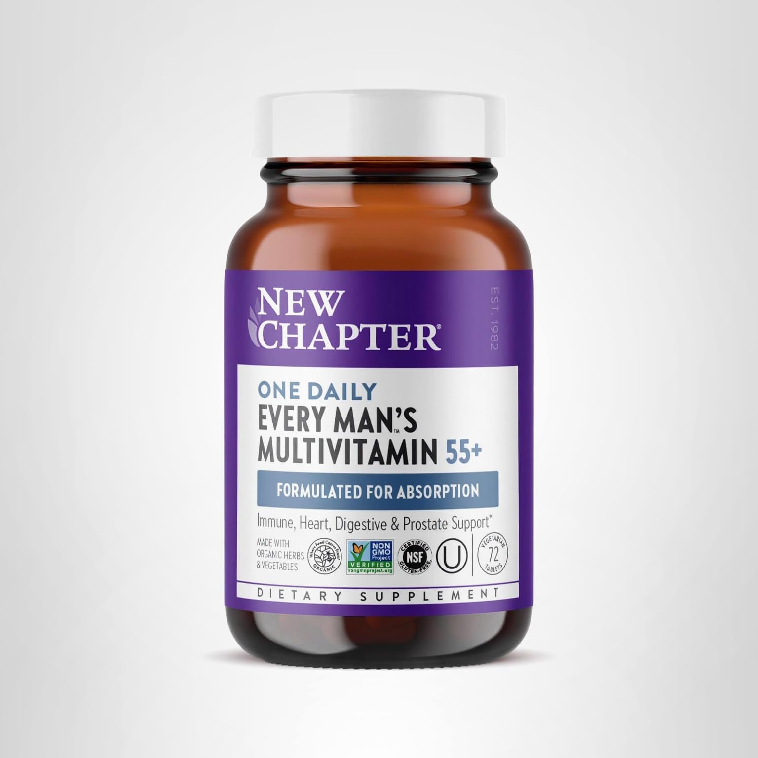 New Chapter Men's Multivitamin 50 Plus for Brain, Heart, Digestive, Prostate & Immune Support with 20+ Nutrients + Astaxanthin - Every Man's One Daily 55+, Gentle on The Stomach - 72 ct - Image 9