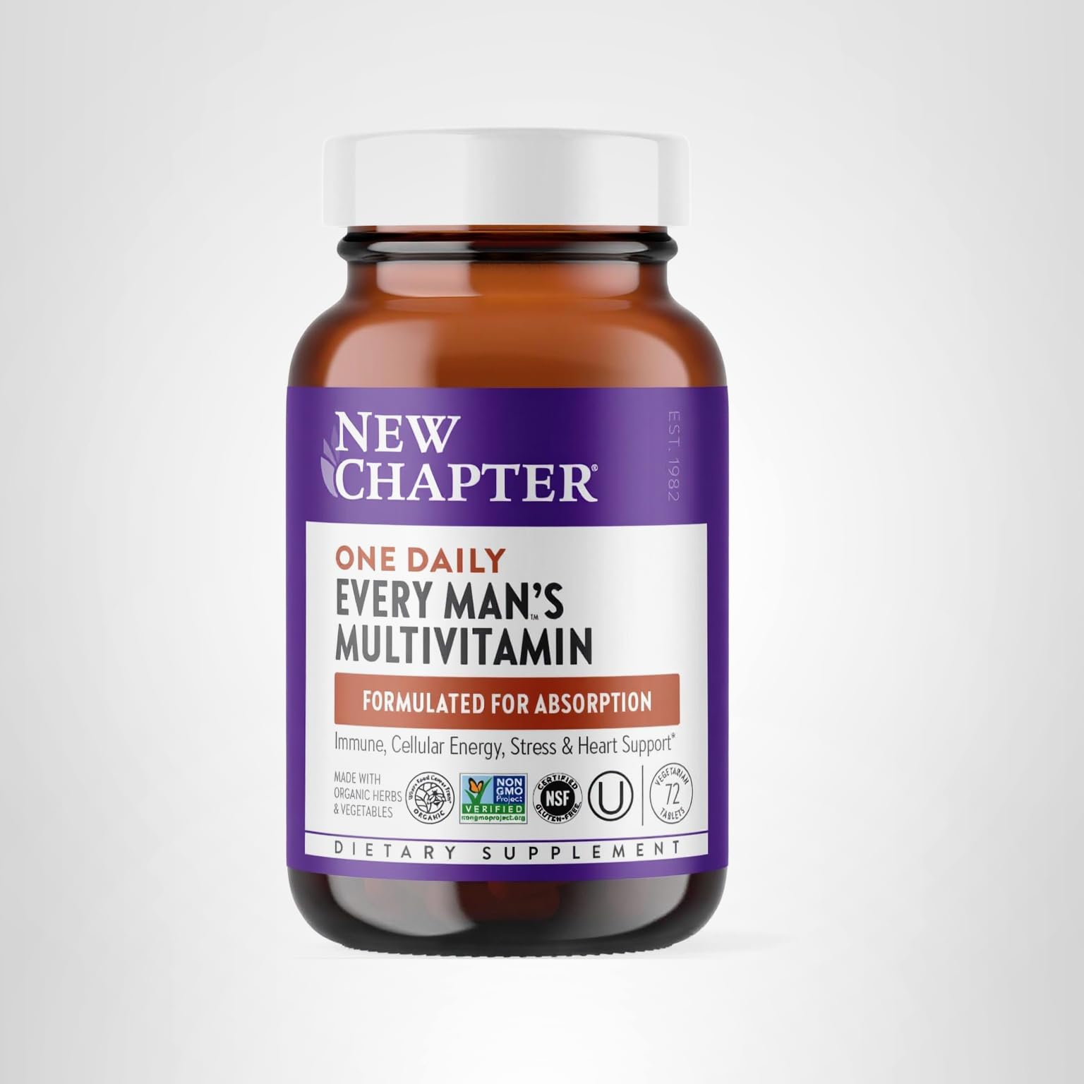 New Chapter Men’s Multivitamin, B6, Extra B12, D3, Vitamin C & Zinc, Immune, Heart, Cellular Energy, and Brain Health, Gentle on The Stomach, One Daily, Non-GMO, Gluten-Free, 18+, 72 Tablets - Image 9