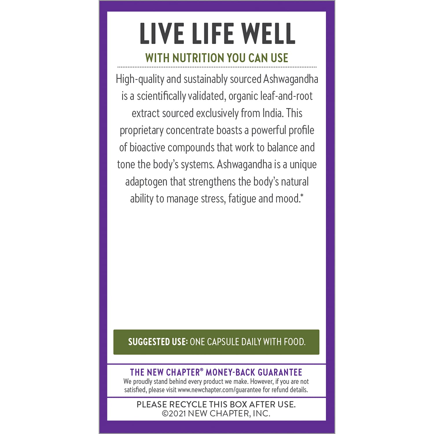 New Chapter Organic Ashwagandha Supplement, One Capsule a Day of Adaptogens for Stress Relief, Mood Support, & Energy, Vegan, 60 Count - Image 7