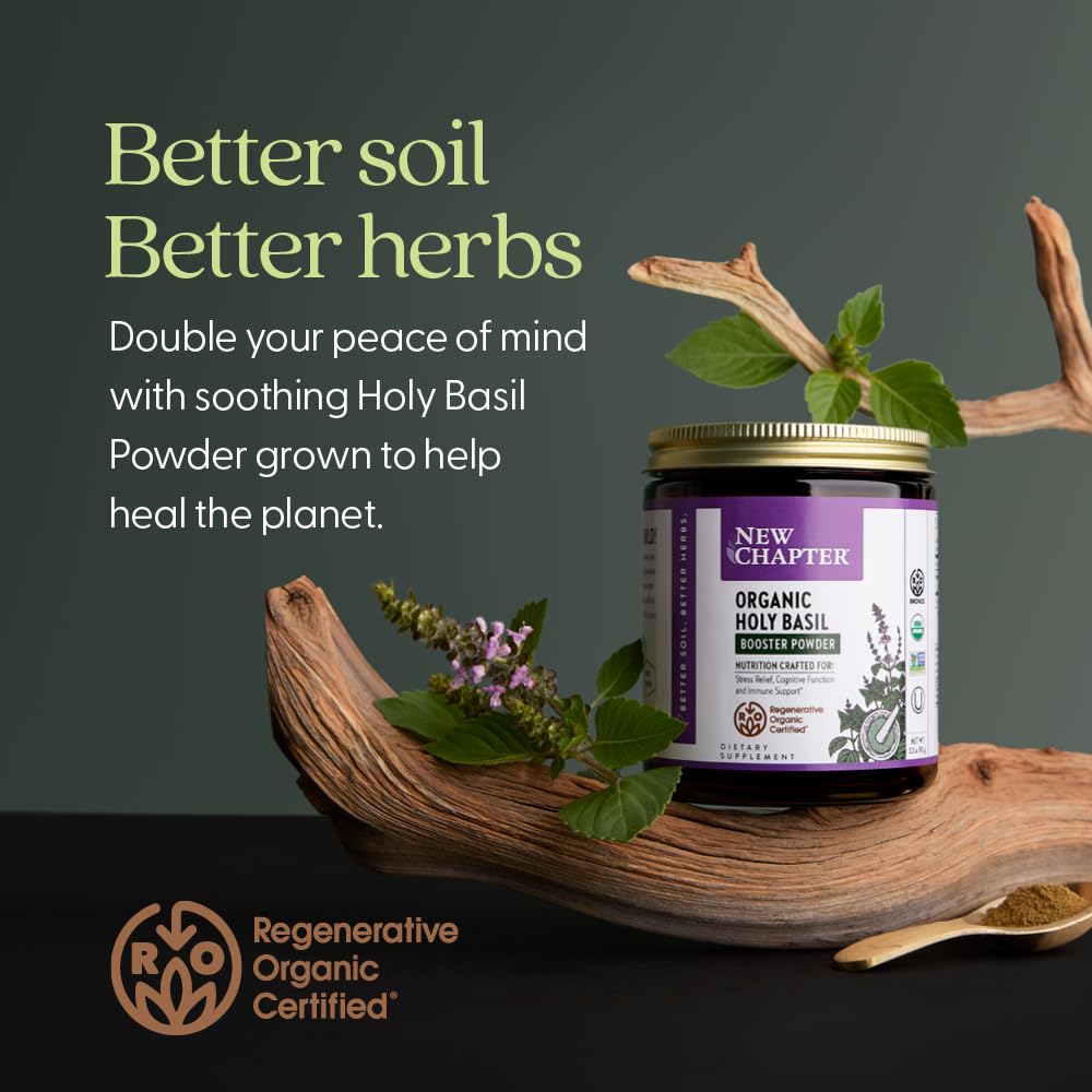 New Chapter Organic Holy Basil Booster Powder - Stress Relief, Cognitive Function, Memory, Immune Support Supplement - Regenerative Organic Certified Tulsi, 75 Servings - Image 5