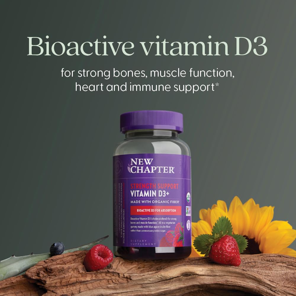 New Chapter Organic Vitamin D3+ Gummies – 52% Less Sugar§, 1,000 IU USDA Organic Vitamin D, ONE Daily Gummy for Strong Bones & Muscle Function, Non-GMO, Gluten Free, Mixed Berry Flavored, 60ct - Image 3