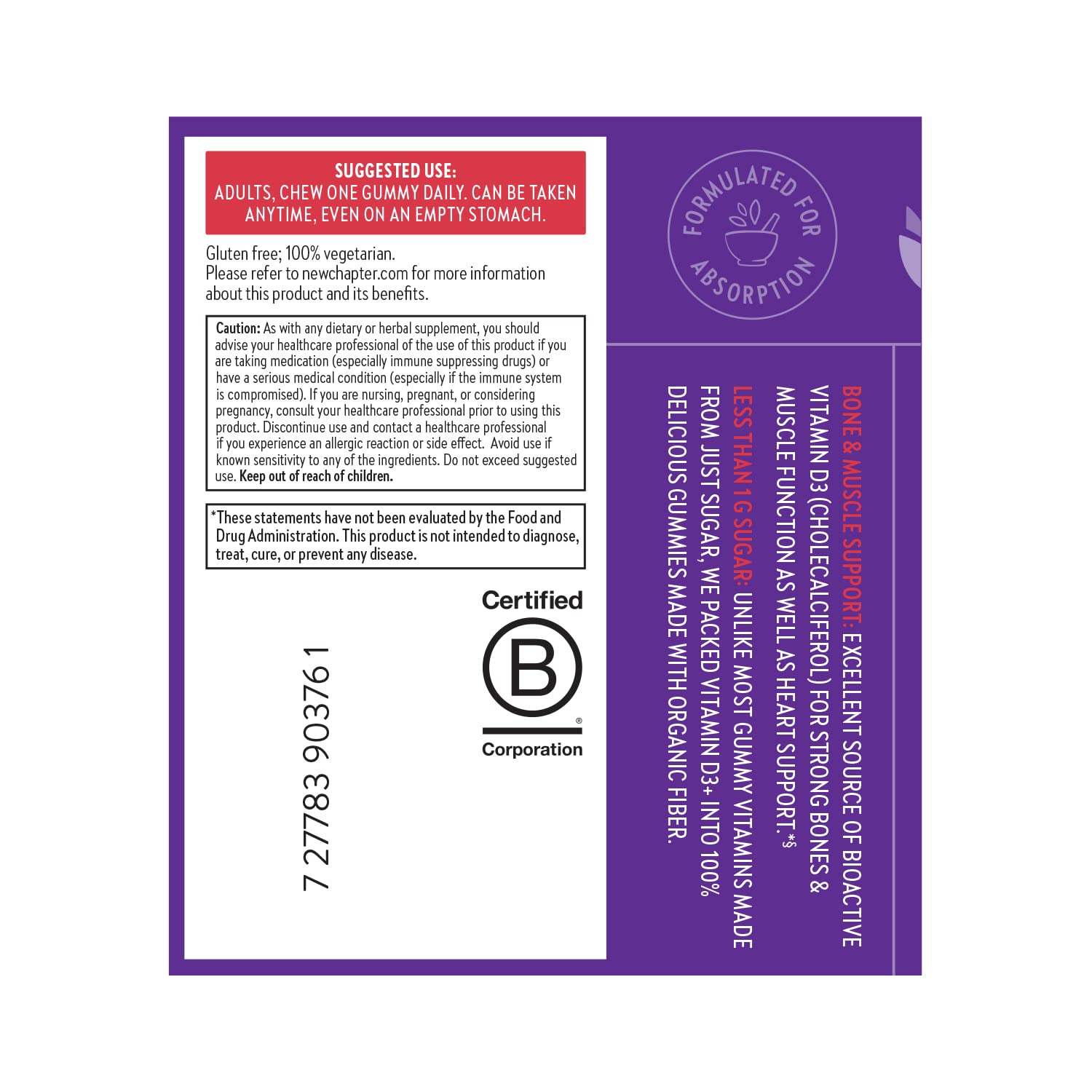 New Chapter Organic Vitamin D3+ Gummies – 52% Less Sugar§, 1,000 IU USDA Organic Vitamin D, ONE Daily Gummy for Strong Bones & Muscle Function, Non-GMO, Gluten Free, Mixed Berry Flavored, 60ct - Image 8