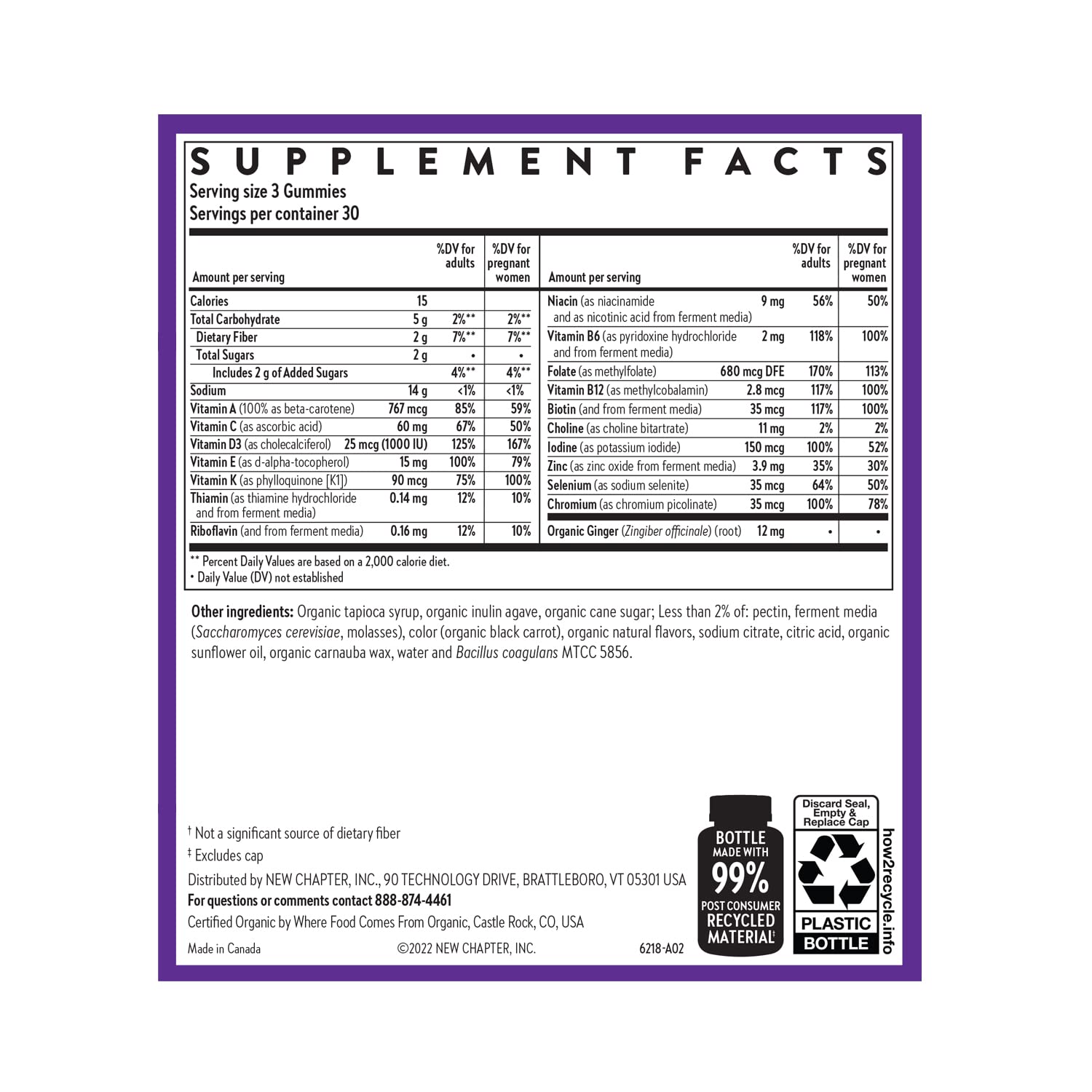 New Chapter Prenatal Multivitamin Gummies – 67% Less Sugar, Prenatal Gummies for Mom & Healthy Baby with Methylfolate, Vitamin D3, Choline + Ginger, Non-GMO, Gluten Free, Berry Citrus, 90ct - Image 6