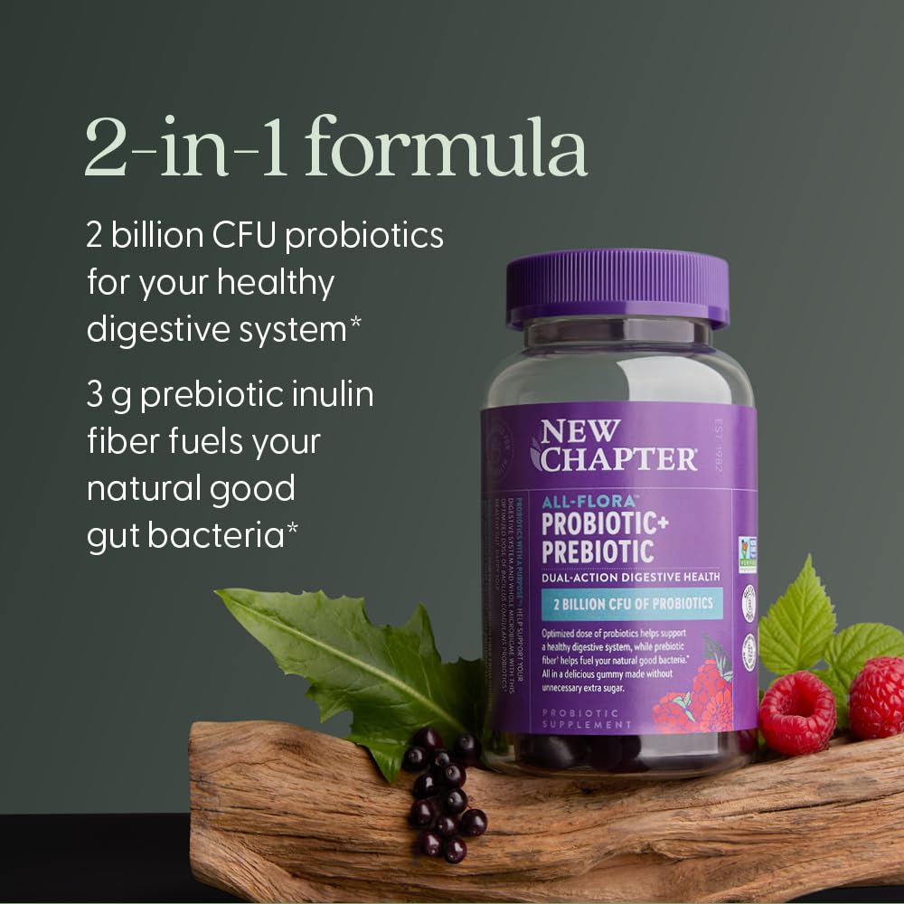 New Chapter Probiotic Gummies for Women and Men, All-Flora (1 Month Supply) – 55% Less Sugar+, Formulated for Holistic Gut Health Support with Probiotics + Prebiotic Fiber + 100% Vegan + Non-GMO - Image 3