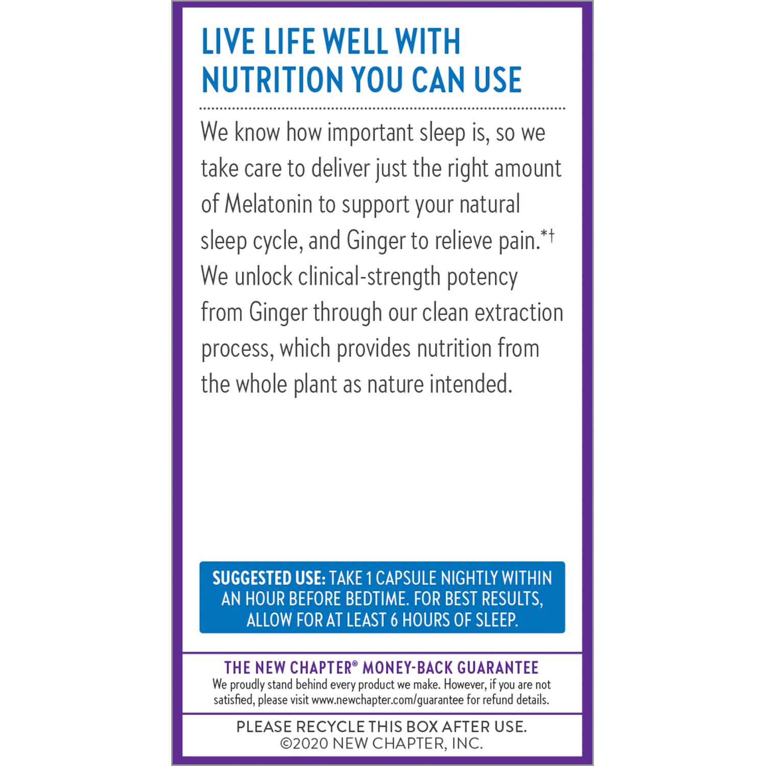New Chapter Sleep Aid, Restful Sleep and Pain Relief, Melatonin & Ginger Sleep Supplement, Gluten Free and Non-GMO, 30 Vegetarian Capsules - Image 7