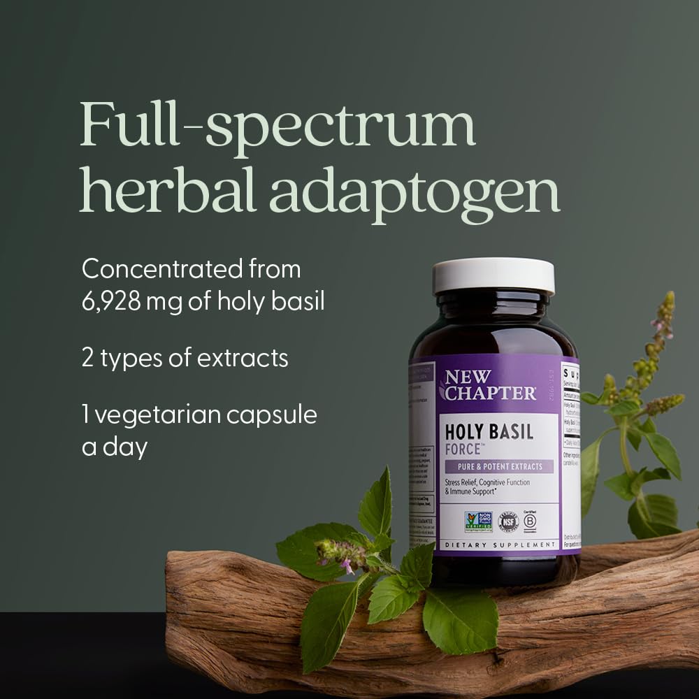 New Chapter Stress Relief Supplement - Holy Basil Force with Supercritical Holy Basil for Stress Support + Immune Support + Non-GMO Ingredients - Vegetarian Capsules, 120 Count - Image 3