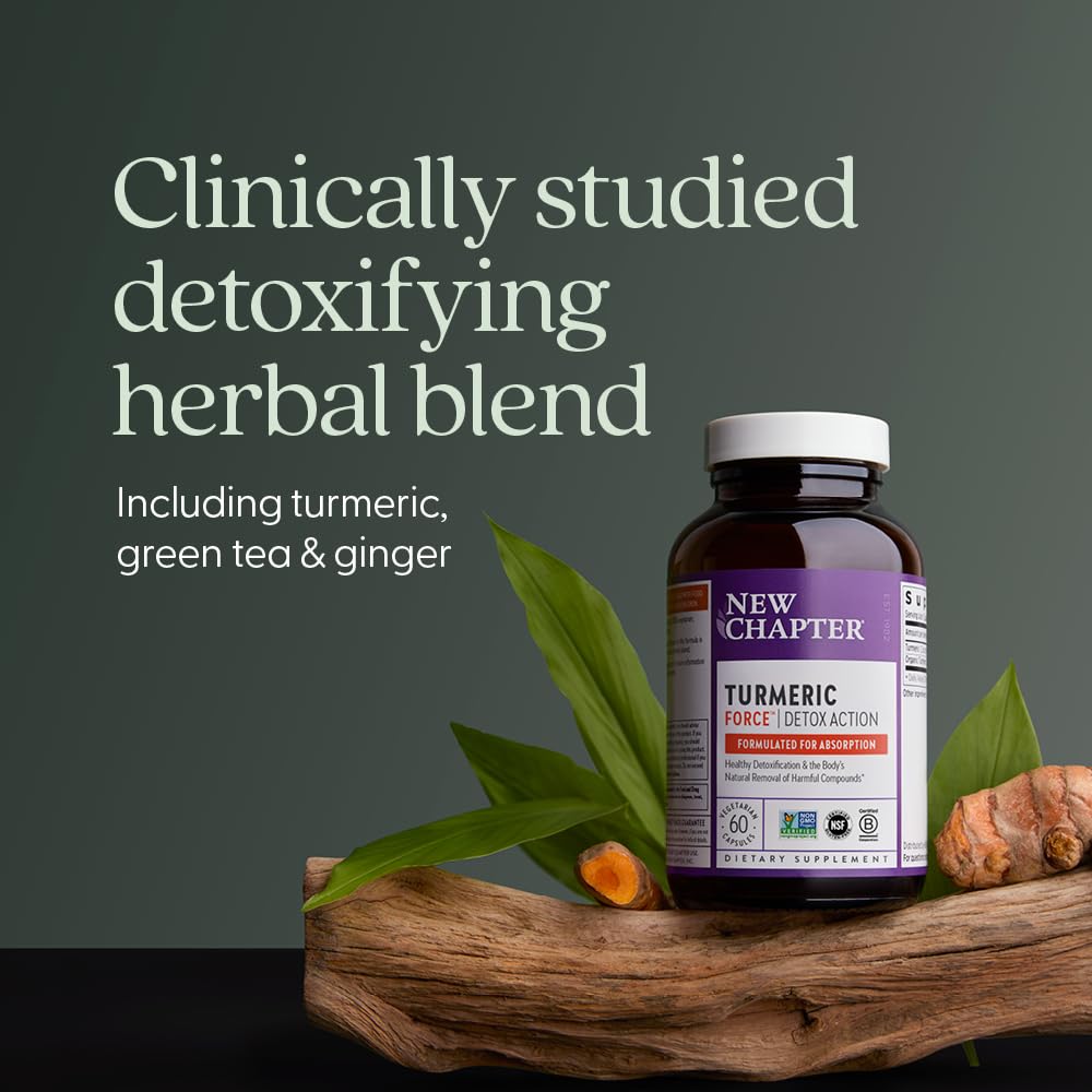 New Chapter Turmeric Supplement + Daily Detox Turmeric Force Detox Action with Green Tea + Ginger + NO Black Pepper Needed + NonGMO Ingredients Vegetarian Capsule, 60 Count - Image 4