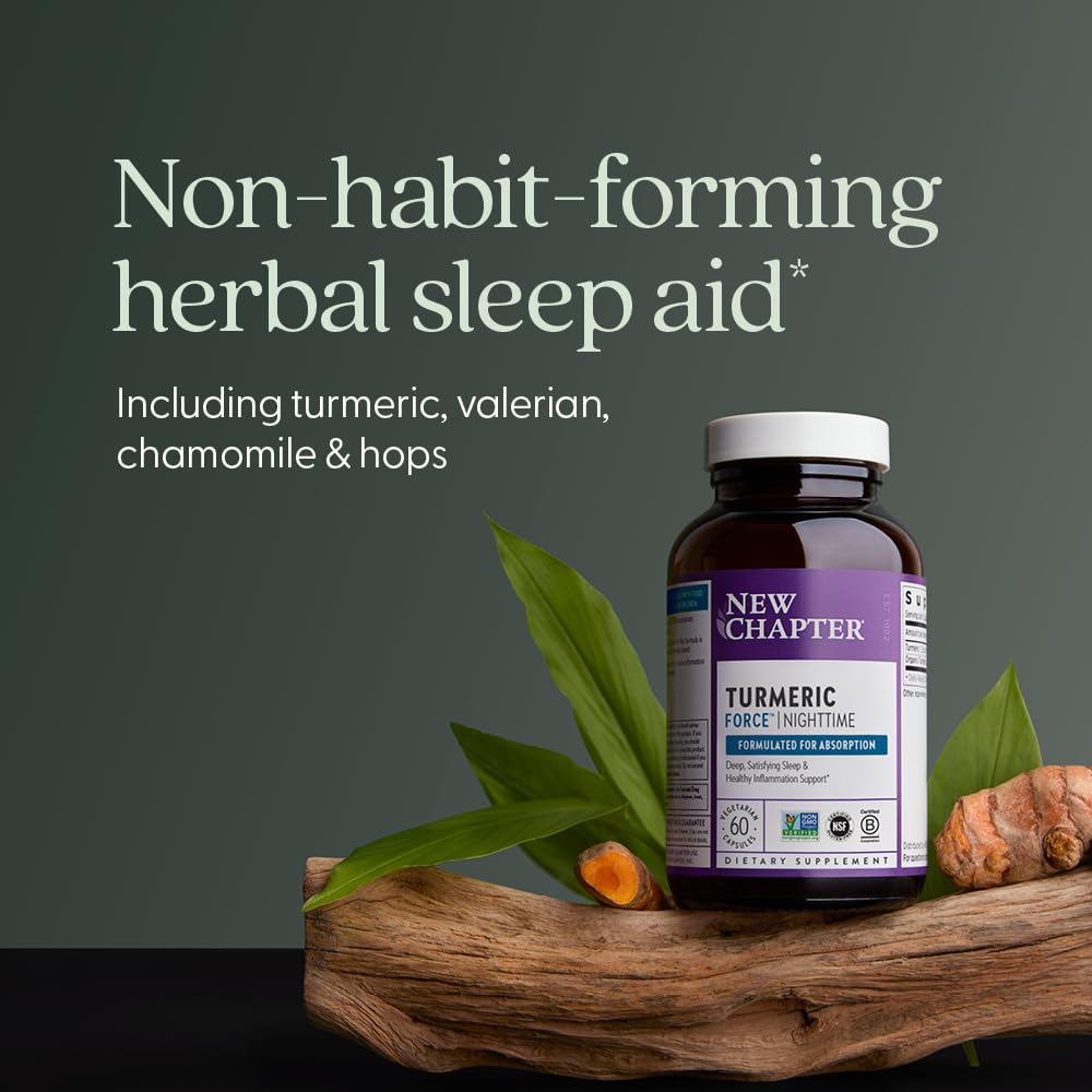 New Chapter Turmeric Supplement + Sleep Aid - Turmeric Force Nighttime for Sleep Support with Valerian Root + Ginger + NO Black Pepper Needed + Non-GMO Ingredients - 60 Vegetarian Capsule - Image 4