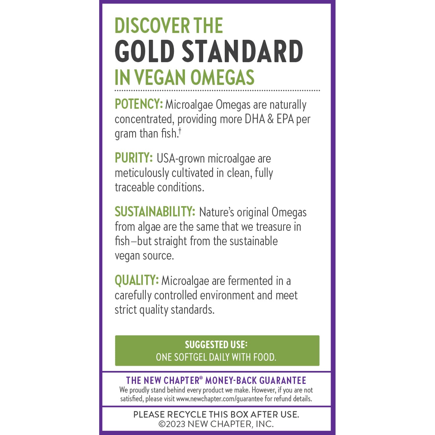 New Chapter Vegan Algae Oil, DHA, EPA, and DPA Supplement - Vegan Omega-3 Complex for Heart, Brain, Eye & Joint Support - 30 Softgels - Image 7