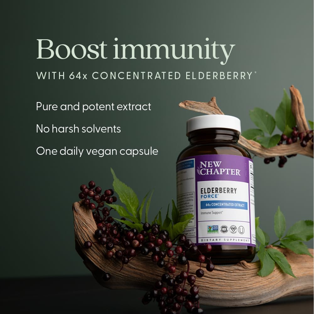 New Chapter Vegan Elderberry Capsules with 64x Concentrated Black Elderberry + Black Currant for Comprehensive Immune Support, Non-GMO Project Verified, Gluten Free, Certified Vegan, 30 Count - Image 4