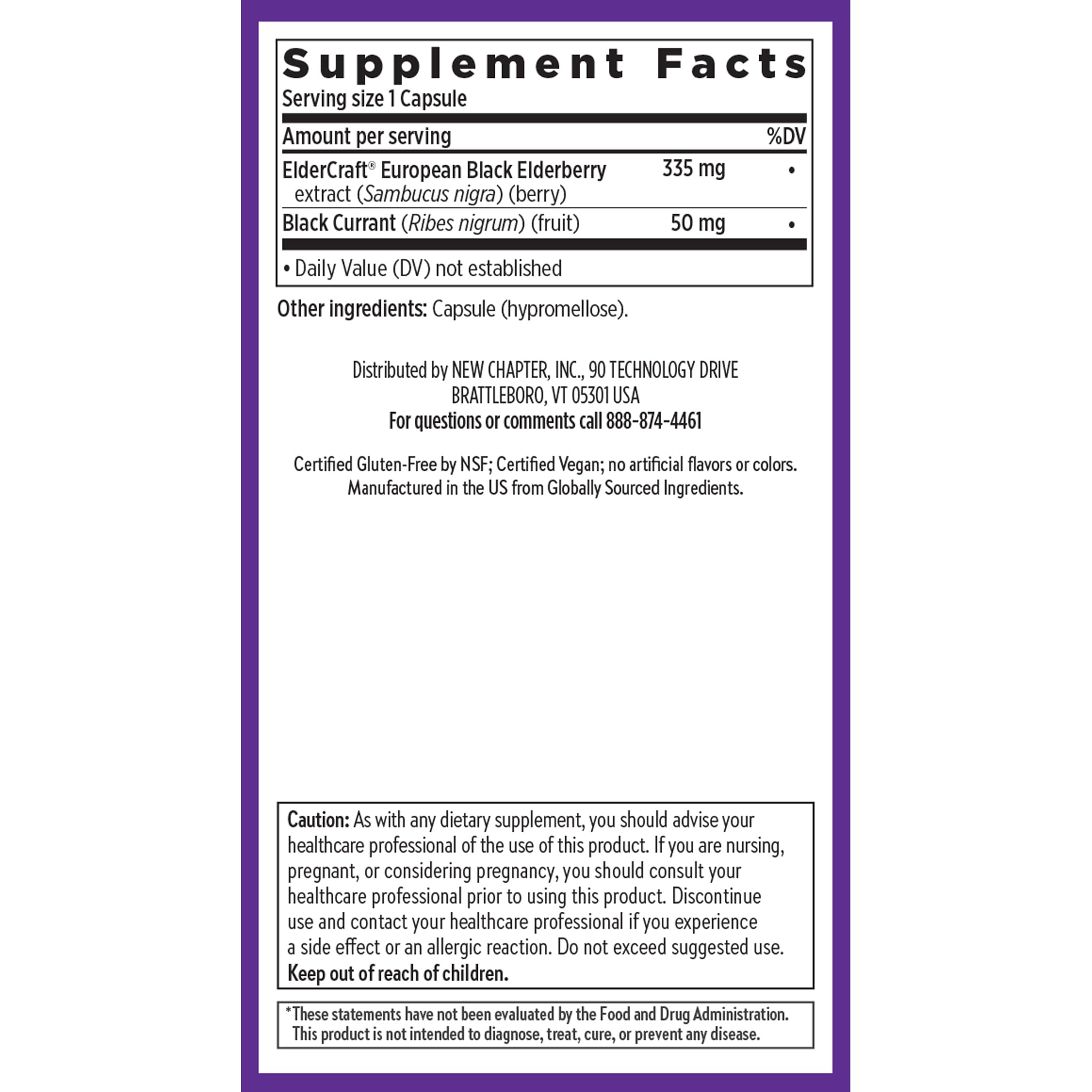 New Chapter Vegan Elderberry Capsules with 64x Concentrated Black Elderberry + Black Currant for Comprehensive Immune Support, Non-GMO Project Verified, Gluten Free, Certified Vegan, 30 Count - Image 6