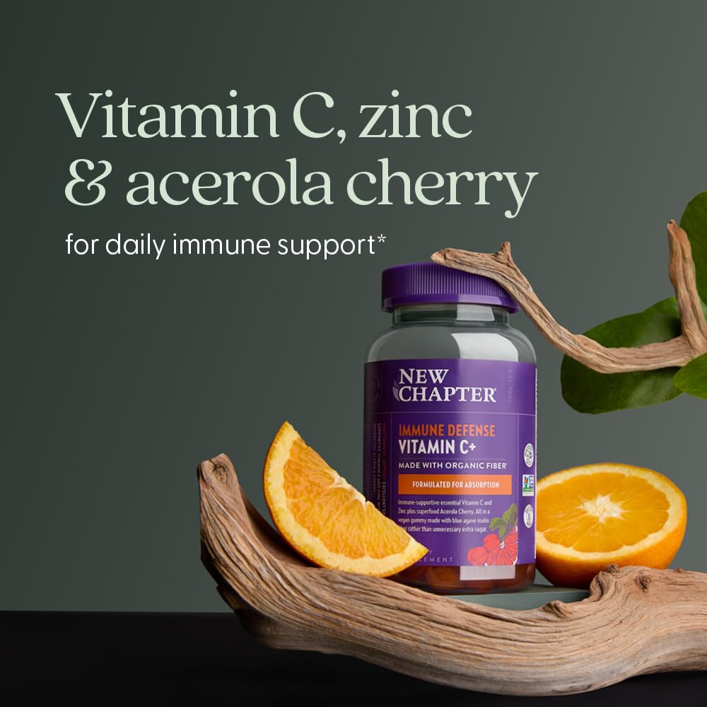 New Chapter Vitamin C+ Gummies – 35% Less Sugar§, Excellent Source of Vitamin C, Two Daily Gummies for Immune Support with Acerola Cherry, Vegan, Non-GMO, Gluten Free, Citrus Flavored, 60ct - Image 3