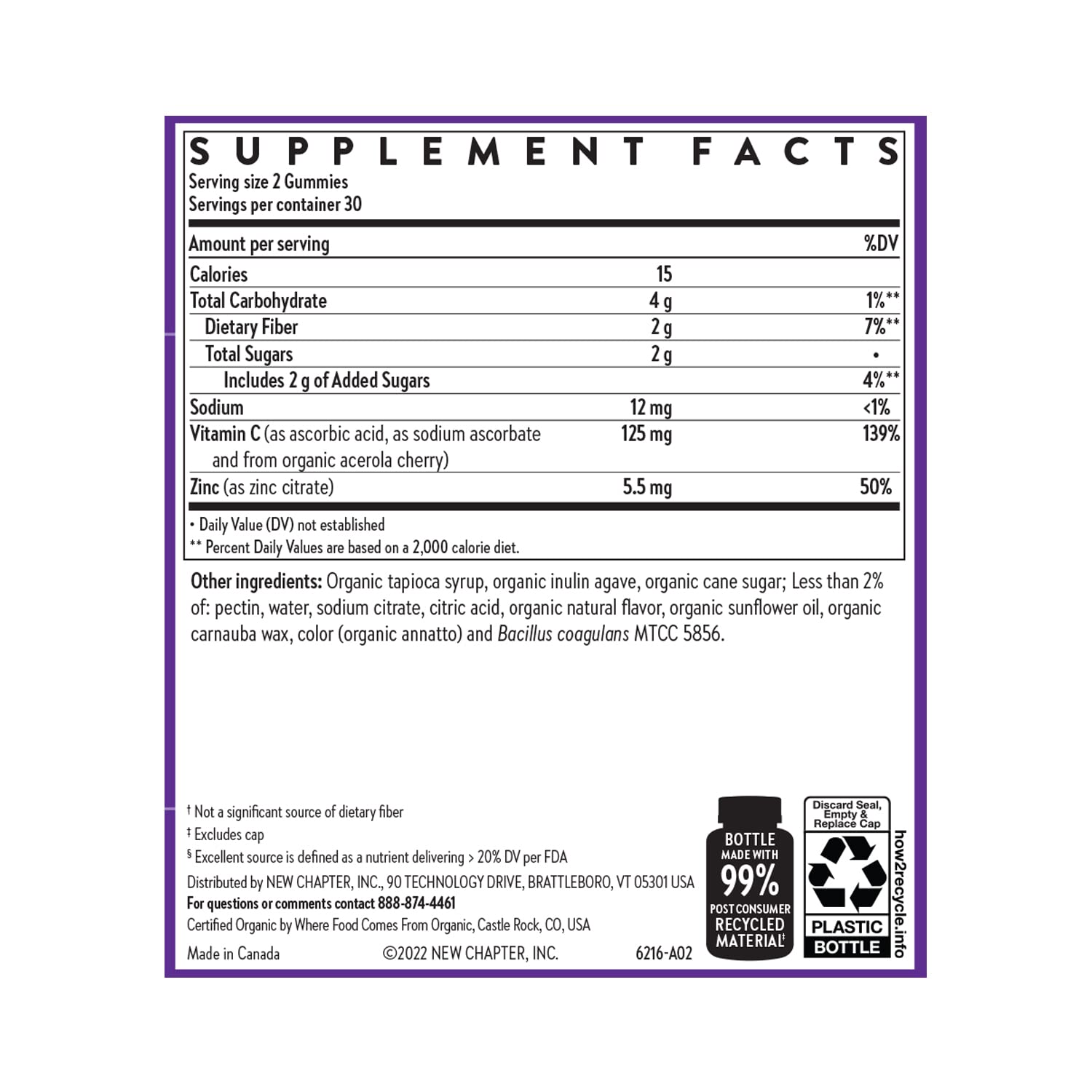 New Chapter Vitamin C+ Gummies – 35% Less Sugar§, Excellent Source of Vitamin C, Two Daily Gummies for Immune Support with Acerola Cherry, Vegan, Non-GMO, Gluten Free, Citrus Flavored, 60ct - Image 6