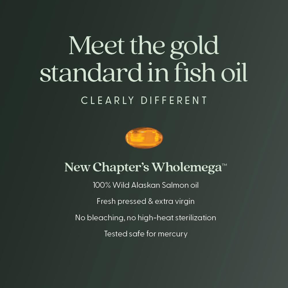 New Chapter Wholemega Fish Oil Supplement, Tiny Capsules, 2000mg per Serving, Clinically Proven Wild Alaskan Salmon Oil with Omega-3 + Vitamin D3 + Astaxanthin, 500mg per softgel - 180 Count - Image 5