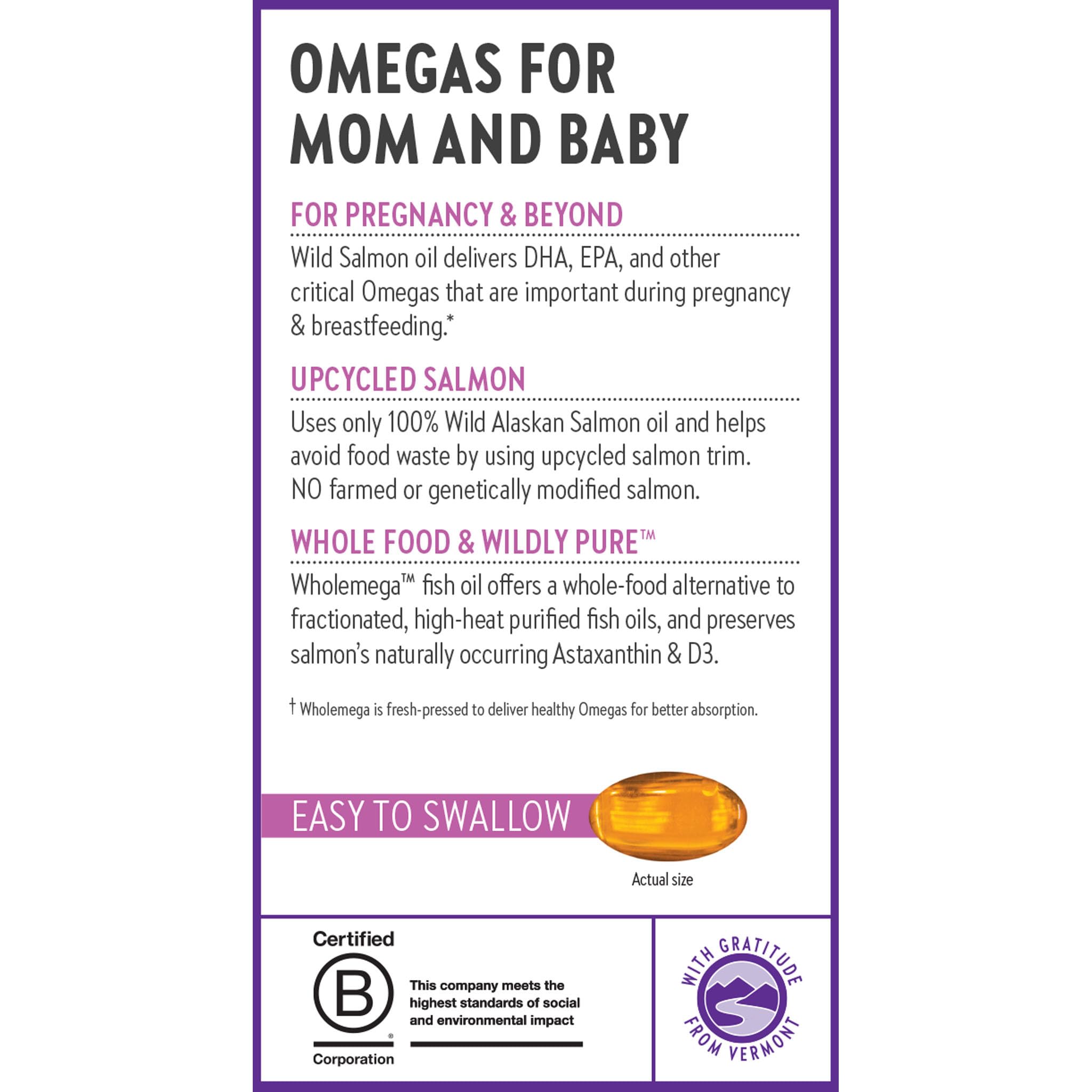 New Chapter Wholemega for Moms Fish Oil Supplement, Tiny Capsules, 2000mg per Serving, Prenatal DHA with Omega-3 + Vitamin D3 for Prenatal & Postnatal Support, 500mg Each - 90 Count - Image 9