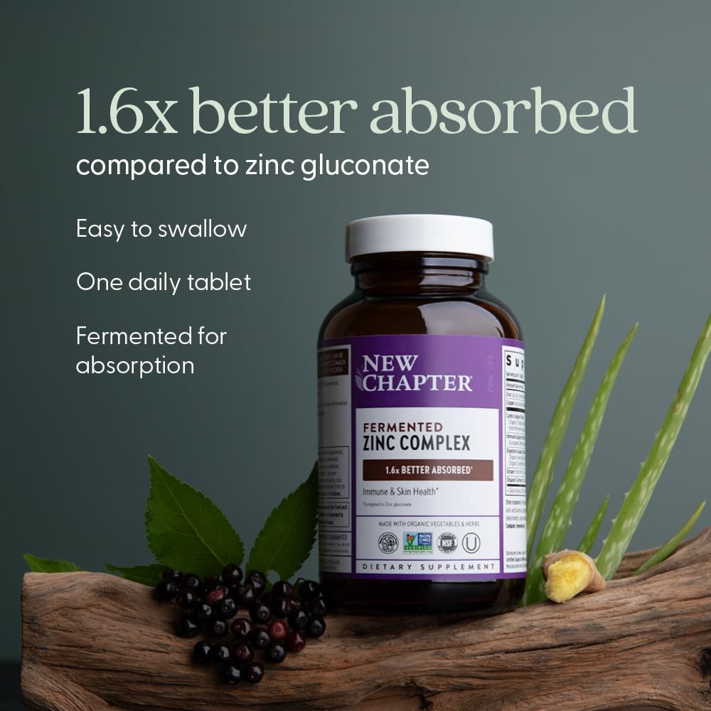 New Chapter Zinc Supplement, Fermented Zinc Complex, ONE Daily for Immune Support + Skin Health, Mineral-Balancing Formula Rich in Copper, Easy to Swallow & Digest, 60 Count (2 Month Supply) - Image 4